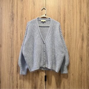 Sezane Achille Light Blue Chunky Mohair Merino Wool V-Neck Cardigan Size S